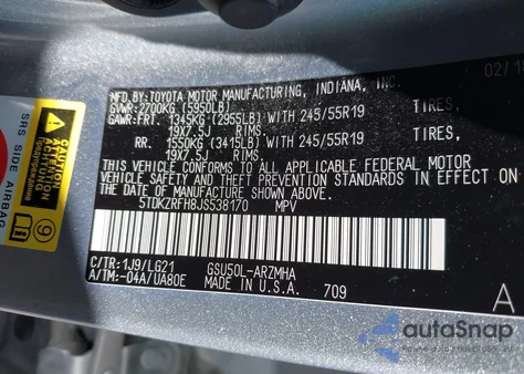 2018 Toyota Highlander Se from USA, damaged, VIN 5TDKZRFH8JS538170